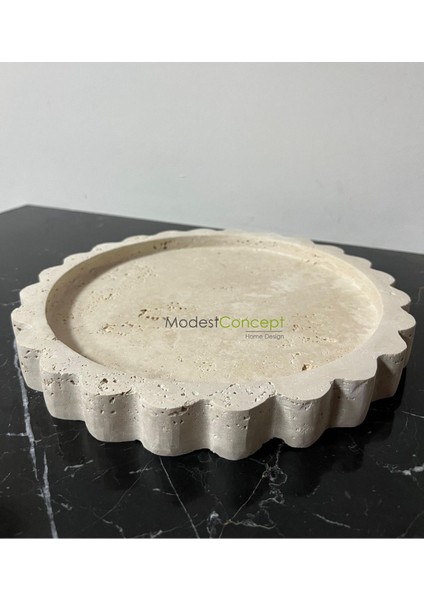 Doğal Traverten Yuvarlak Mermer Tepsi, Banyo Düzenleyici ve Sunum Tabağı, Kenar Detaylı fırsatları