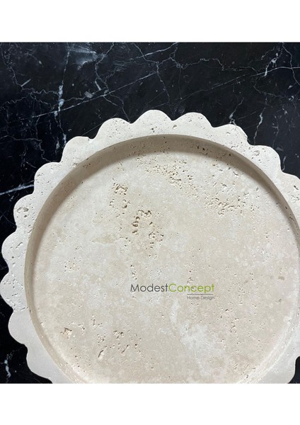 Doğal Traverten Yuvarlak Mermer Tepsi, Banyo Düzenleyici ve Sunum Tabağı, Kenar Detaylı indirimleri