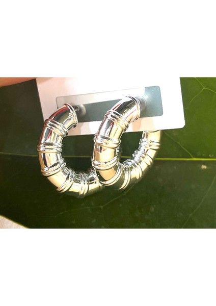 Gümüş Renk Lüks Gösterişli Halka Küpe