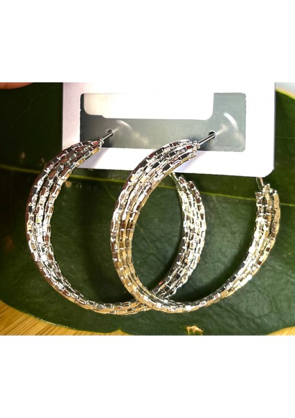 Gümüş Renk Lüks Gösterişli Halka Küpe