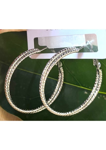 Gümüş Renk Lüks Gösterişli Halka Küpe