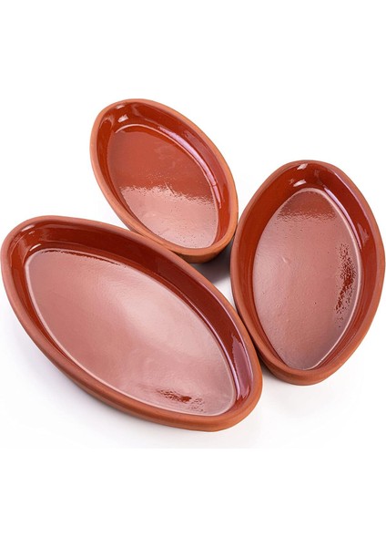 Sırlı Toprak Tepsi Seti, Fırın Kabı, Balık ve Tavuk Içi, 3'lü, Çeşitli Boyutlarda