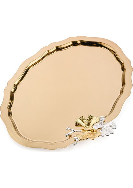 6 Adet Sarı Oval Kelebek Aksesuarlı Kahve ve Çay Servis Tepsisi 25X20 cm fırsatları