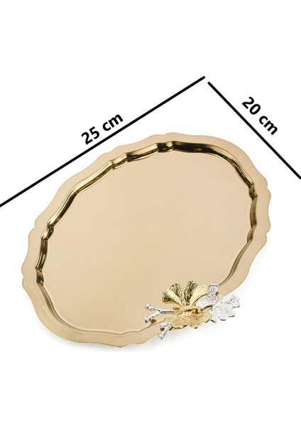 6 Adet Sarı Oval Kelebek Aksesuarlı Kahve ve Çay Servis Tepsisi 25X20 cm indirimleri