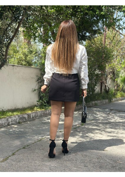 Mini Yırtmaçlı Kumaş Siyah Etek modelleri