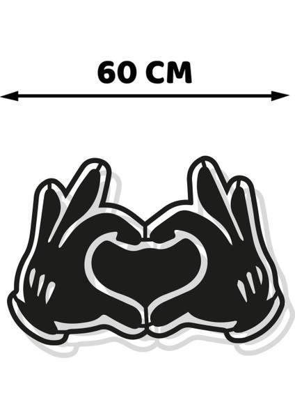 Kalp Eller Siyah Ahşap Mdf Lazer Kesim Duvar Süsü Kendinden Yapışkanlı