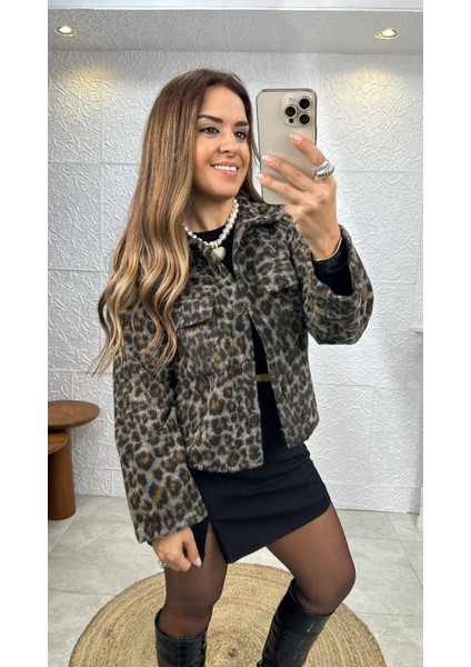 Leopar Siyah Gri Ceket