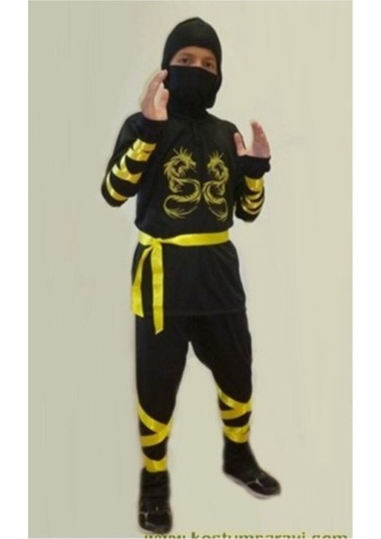 Unisex Çocuk Sarı Ninja Kostüm Seti, Kılıç ve Kalkan ile Eğlenceli Oyun Zamanı