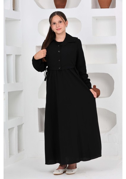 Kız Çocuk Uzun Boy Gofre Kumaş %100 Pamuk Jile & Elbise Iki Parça Takım – Astarlı Zarif SET-4948-ELB-0048