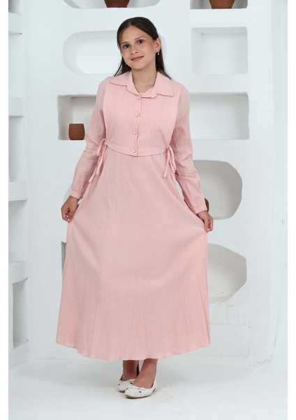 Kız Çocuk Uzun Boy Gofre Kumaş %100 Pamuk Jile & Elbise Iki Parça Takım – Astarlı Zarif SET-4948-ELB-0048 fiyatları