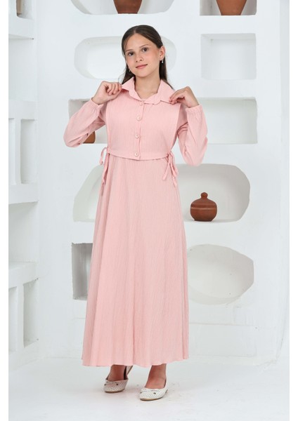 Kız Çocuk Uzun Boy Gofre Kumaş %100 Pamuk Jile & Elbise Iki Parça Takım – Astarlı Zarif SET-4948-ELB-0048 fırsatları