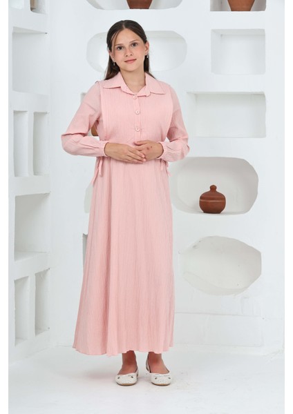 Kız Çocuk Uzun Boy Gofre Kumaş %100 Pamuk Jile & Elbise Iki Parça Takım – Astarlı Zarif SET-4948-ELB-0048 indirimleri