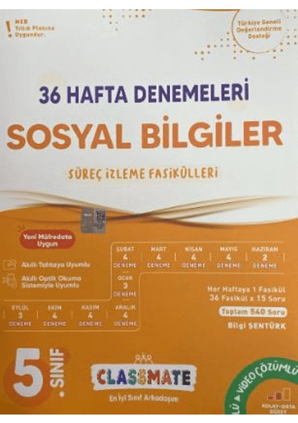 5. Sınıf Sosyal Bilimler Classmate 36 Hafta Denemeleri