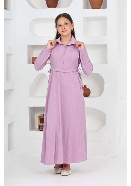 Kız Çocuk Uzun Gofre Kumaş Jile & Elbise Iki Parça Takım Tesettür Elbise – Astarlı Zarif SET-4948-ELB-2048 fiyatları