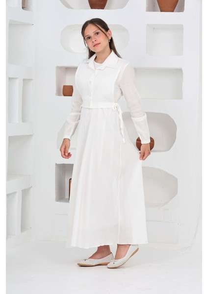 Kız Çocuk Uzun Boy Gofre Kumaş %100 Pamuk Jile & Elbise Iki Parça Takım – Astarlı Zarif SET-4948-ELB-0048