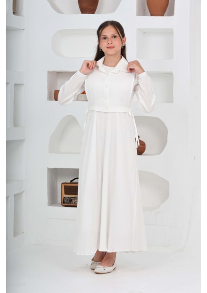 Kız Çocuk Uzun Boy Gofre Kumaş %100 Pamuk Jile & Elbise Iki Parça Takım – Astarlı Zarif SET-4948-ELB-0048 fiyatları