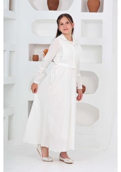 Kız Çocuk Uzun Boy Gofre Kumaş %100 Pamuk Jile & Elbise Iki Parça Takım – Astarlı Zarif SET-4948-ELB-0048 fırsatları