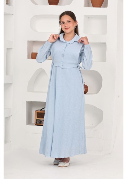 Kız Çocuk Uzun Gofre Kumaş Jile & Elbise Iki Parça Takım Tesettür Elbise – Astarlı Zarif SET-4948-ELB-2048 fırsatları