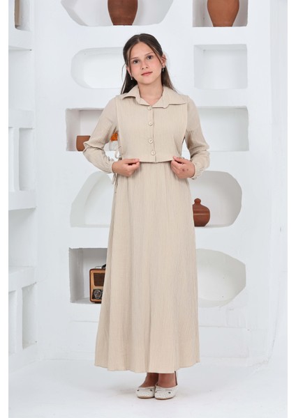 Kız Çocuk Uzun Gofre Kumaş Jile & Elbise Iki Parça Takım Tesettür Elbise – Astarlı Zarif SET-4948-ELB-2048 fiyatları