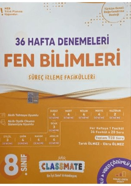 8. Sınıf Fen Bilimleri Classmate 36 Hafta Denemeleri
