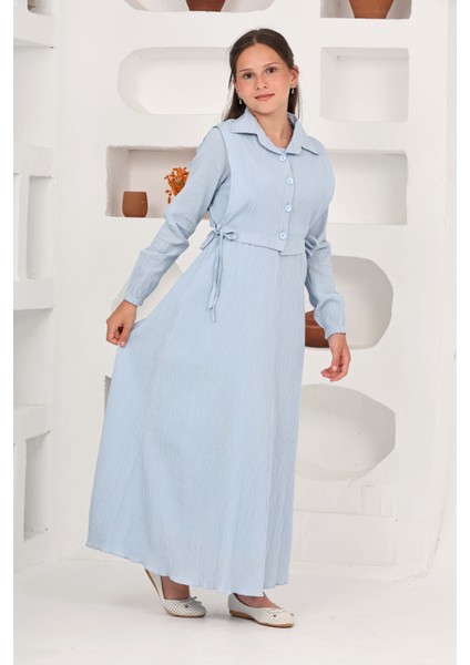 Kız Çocuk Uzun Boy Gofre Kumaş %100 Pamuk Jile & Elbise Iki Parça Takım – Astarlı Zarif SET-4948-ELB-0048 indirimleri