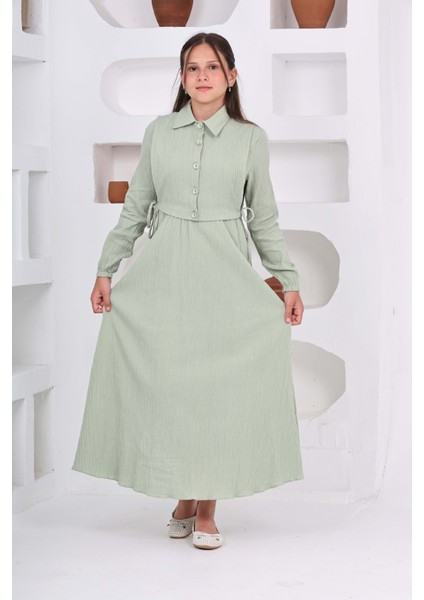 Kız Çocuk Uzun Boy Gofre Kumaş %100 Pamuk Jile & Elbise Iki Parça Takım – Astarlı Zarif SET-4948-ELB-0048 fiyatları