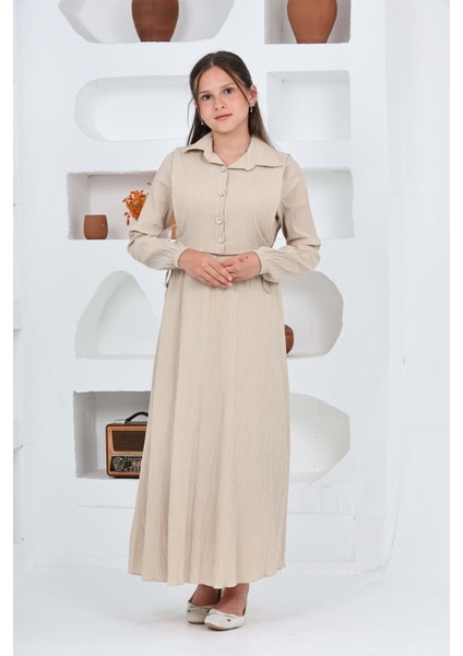 Kız Çocuk Uzun Gofre Kumaş Jile & Elbise Iki Parça Takım Tesettür Elbise – Astarlı Zarif SET-4948-ELB-2048 fırsatları