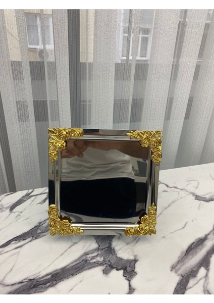 6'lı Lüx Çiçekli Kare Gümüş Kaplama Servis Tepsisi 21X21 modelleri