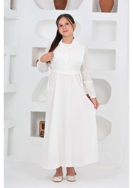 Kız Çocuk Uzun Gofre Kumaş Jile & Elbise Iki Parça Takım Tesettür Elbise – Astarlı Zarif SET-4948-ELB-2048 indirimleri