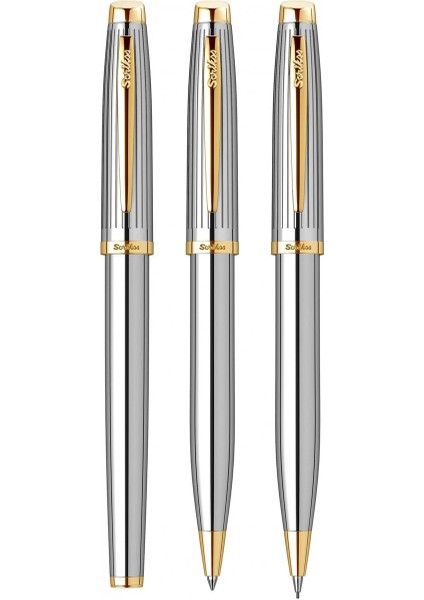 & WizDesign 39 Dolmakalem + Tükenmezkalem + Versatil Üçlü Set Gold Krom (Ömür Boyu Garantili - Lüks Kutulu - İsme Özel Tasarım) modelleri