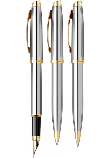 & WizDesign 39 Dolmakalem + Tükenmezkalem + Versatil Üçlü Set Gold Krom (Ömür Boyu Garantili - Lüks Kutulu - İsme Özel Tasarım)