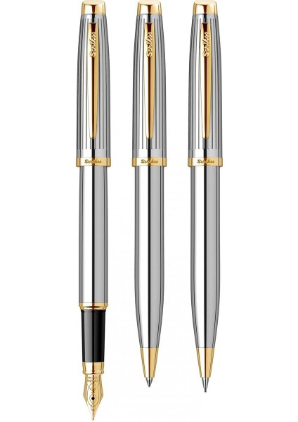 & WizDesign 39 Dolmakalem + Tükenmezkalem + Versatil Üçlü Set Gold Krom (Ömür Boyu Garantili - Lüks Kutulu - İsme Özel Tasarım)