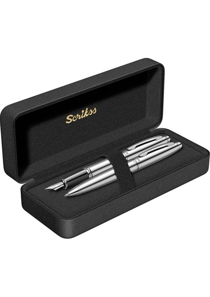 & WizDesign 88 Dolmakalem + Tükenmezkalem Ikili Set Krom (Ömür Boyu Garantili - Lüks Kutulu - İsme Özel Tasarım)