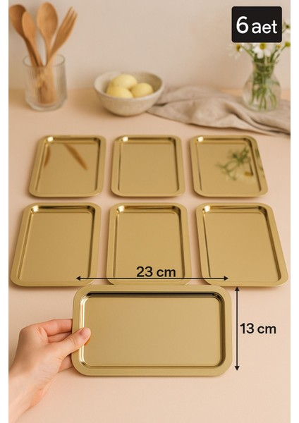 6'lı Set 13X23 cm Paslanmaz Çelik Dikdörtgen Sunum Tepsisi indirimleri