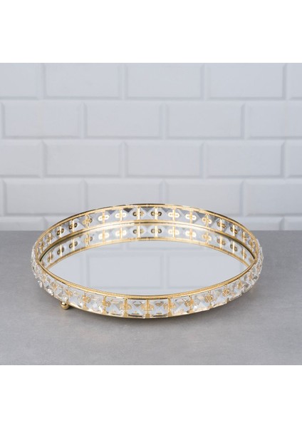Şık Yuvarlak Aynalı Kristal Tepsi, 30 Cm, Zarif ve Parlak Tasarım, Tekli Satış.