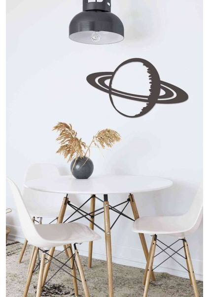 Siyah Ahşap Satürn Figürlü Duvar Dekoru Lazer Tablo Mdf