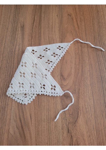 Örgü Bandana, El Örgüsü Desenli Üçgen Bandana, Yazlık Bandana