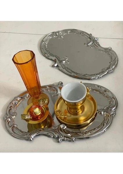 6'lı Lüx Bulut Model Paslanmaz Çelik Kahve Servis Seti 21X21CM