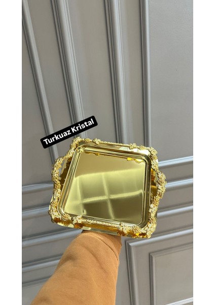 2'li Metal Gold Döküm Çay Kahve Sunum Tepsisi Seti modelleri