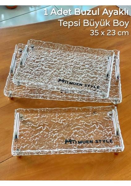 Şeffaf Cam Desenli Ayaklı Dekoratif Akrilik Tepsi 35X23 cm fiyatları