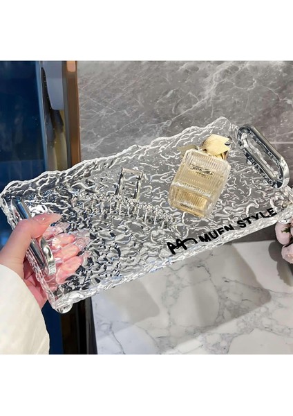 Şeffaf Cam Desenli Ayaklı Dekoratif Akrilik Tepsi 35X23 cm modelleri