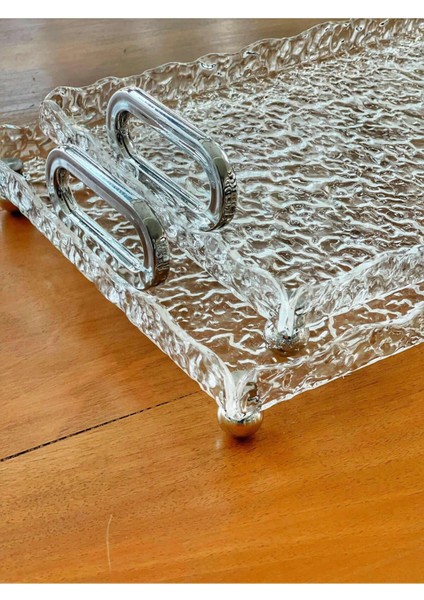 Şeffaf Cam Desenli Ayaklı Dekoratif Akrilik Tepsi 35X23 cm indirimleri