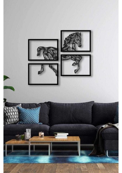 Şık Ahşap At Figürlü Duvar Süsü, Lazer Kesim, Siyah Renk fiyatları