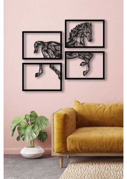 Şık Ahşap At Figürlü Duvar Süsü, Lazer Kesim, Siyah Renk modelleri