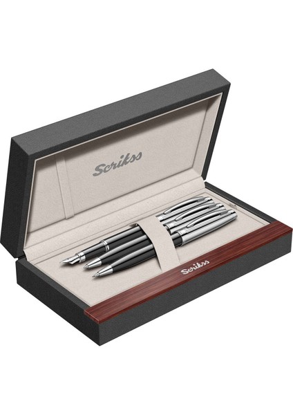 & WizDesign 39 Dolmakalem + Tükenmezkalem + Versatil Üçlü Set Siyah Krom (Ömür Boyu Garantili - Lüks Kutulu - İsme Özel Tasarım)