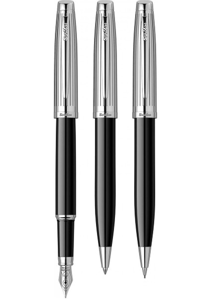 & WizDesign 39 Dolmakalem + Tükenmezkalem + Versatil Üçlü Set Siyah Krom (Ömür Boyu Garantili - Lüks Kutulu - İsme Özel Tasarım)