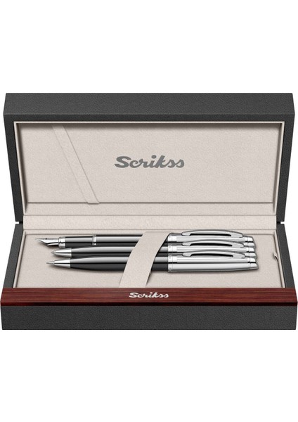 & WizDesign 39 Dolmakalem + Tükenmezkalem + Versatil Üçlü Set Siyah Krom (Ömür Boyu Garantili - Lüks Kutulu - İsme Özel Tasarım)