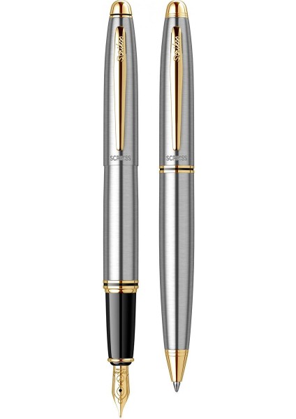 & WizDesign 88 Dolmakalem + Tükenmezkalem Ikili Set Gold Krom (Ömür Boyu Garantili - Lüks Kutulu - İsme Özel Tasarım)