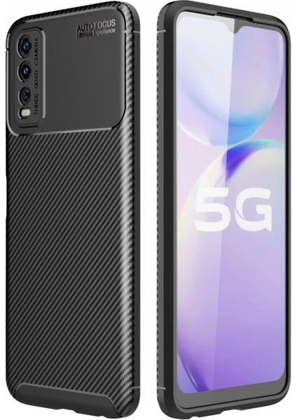 Vivo Y11S Kılıf Auto Focus Karbon Kapak - Siyah