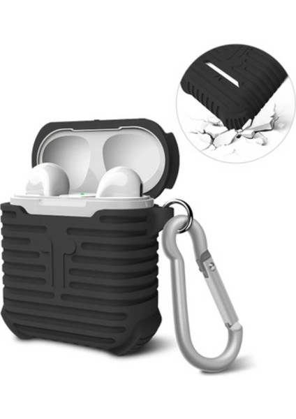 Ally Apple Airpods Için Sert Darbe Emici Silikon Kılıf ANAHTARLIKLI-(1903)